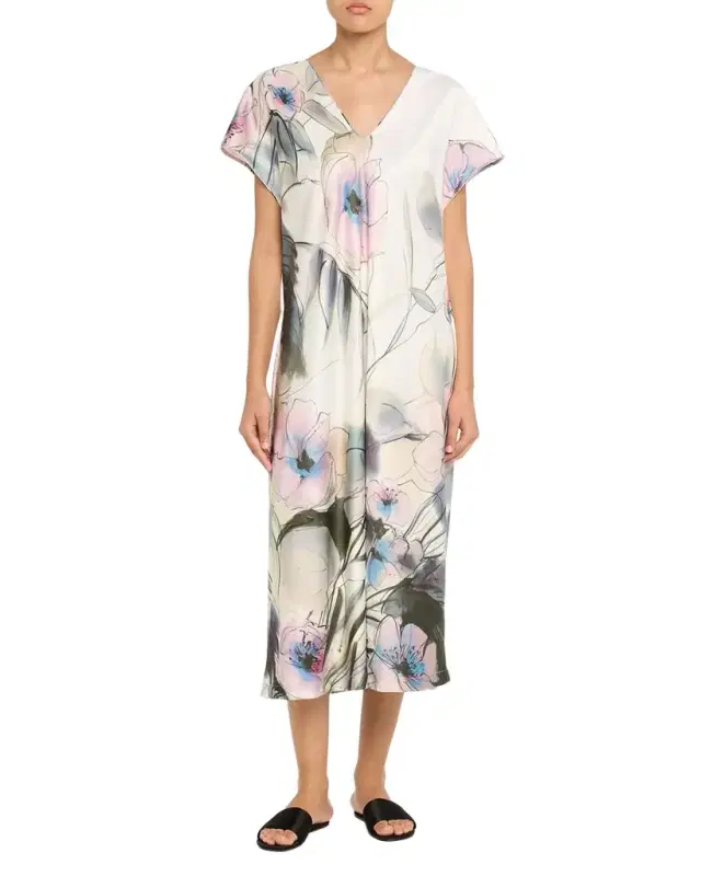 Hiyaku Floral-Print Charmeuse Caftan