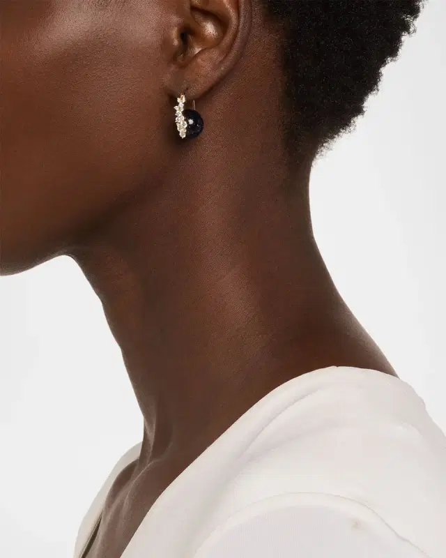 14K Diamond and Blue Goldstone Bead Earrings
