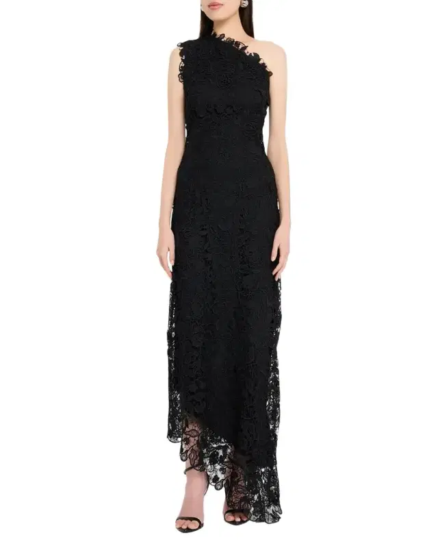 Monique Lhuillier Asymmetric Guipure Lace One-Shoulder Fown