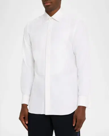 dunhill Men's Cotton and Silk Bib-Front French Cuff Dress Shirt | Thumbnail 3