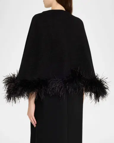 Carolyn Rowan Cropped Cashmere & Lurex Poncho with Ostrich Feather Trim | Thumbnail 2 Carolyn Rowan Cropped Cashmere & Lurex Poncho with Ostrich Feather Trim | Thumbnail 2