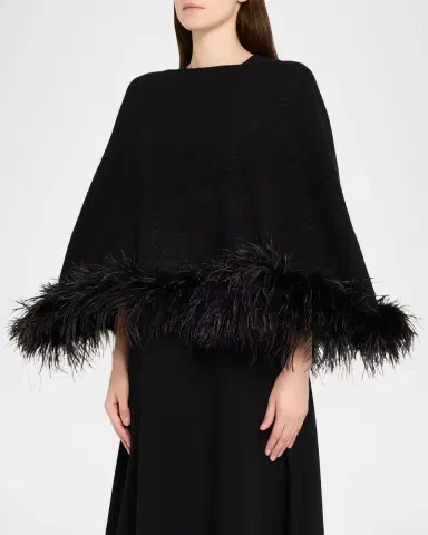 Carolyn Rowan Cropped Cashmere & Lurex Poncho with Ostrich Feather Trim | Thumbnail 3 Carolyn Rowan Cropped Cashmere & Lurex Poncho with Ostrich Feather Trim | Thumbnail 3