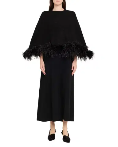 Carolyn Rowan Cropped Cashmere & Lurex Poncho with Ostrich Feather Trim | Thumbnail 1 Carolyn Rowan Cropped Cashmere & Lurex Poncho with Ostrich Feather Trim | Thumbnail 1