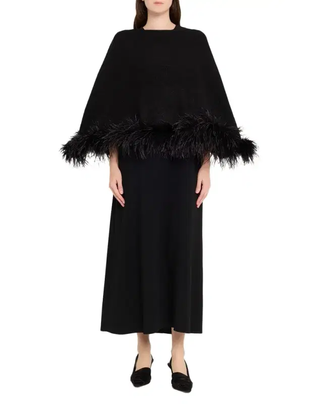 Cropped Cashmere & Lurex Poncho with Ostrich Feather Trim
