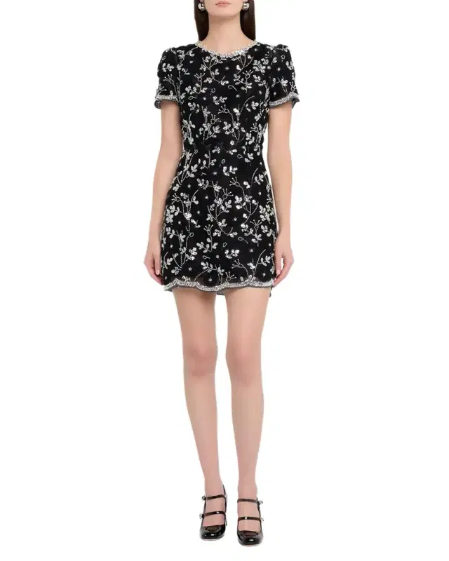 Milly Daisy Crystal Embroidered Scalloped Mini Dress