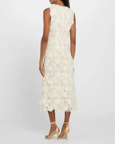 MONIQUE LHUILLIER 3D Flower Guipure Sleeveless Midi Dress | Thumbnail 2