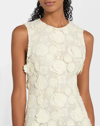 MONIQUE LHUILLIER 3D Flower Guipure Sleeveless Midi Dress | Thumbnail 3