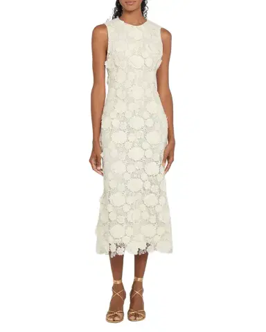 MONIQUE LHUILLIER 3D Flower Guipure Sleeveless Midi Dress | Thumbnail 1