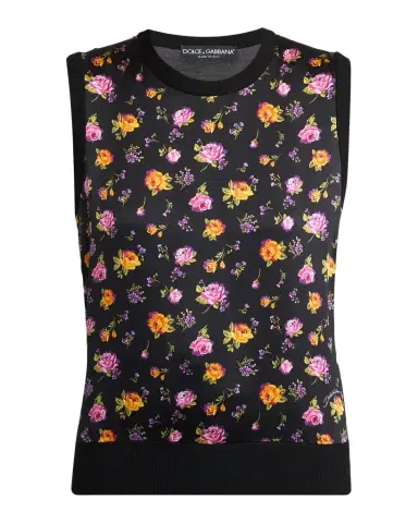Dolce & Gabbana Small Rose Bouquets-Print Silk Tank Top | Thumbnail 1 Dolce & Gabbana Small Rose Bouquets-Print Silk Tank Top | Thumbnail 1