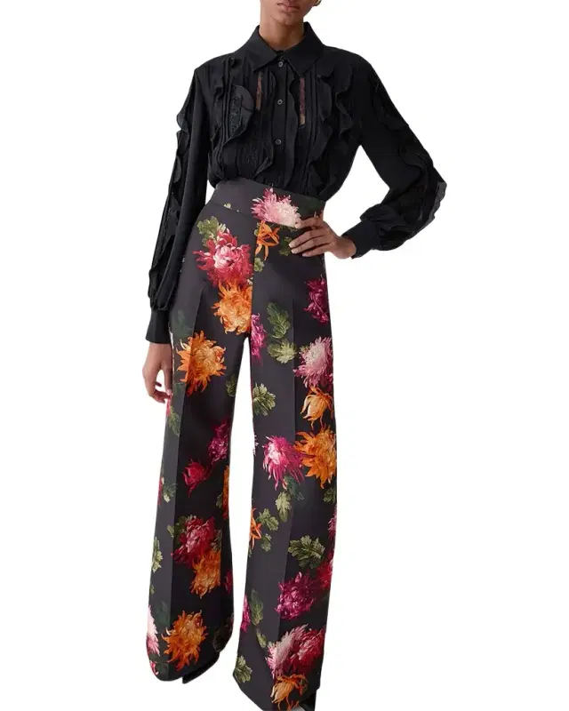 Ruffle Lace-Embroidered Silk Blouse