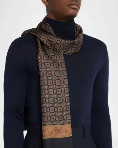 dunhill Men's Mulberry Silk Medallion Scarf | Thumbnail 2