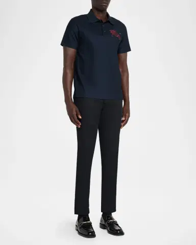 Burberry Men's Embroidered EKD Check Slim Cotton Polo Shirt | Thumbnail 2
