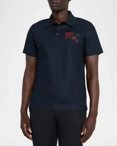Burberry Men's Embroidered EKD Check Slim Cotton Polo Shirt | Thumbnail 4