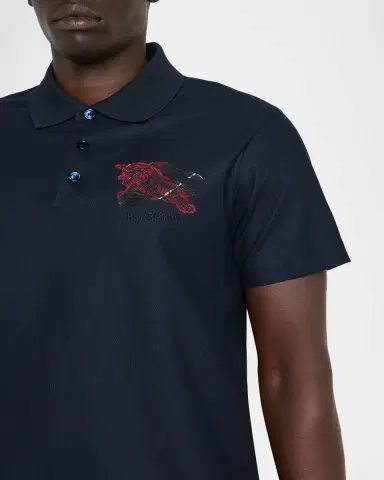 Burberry Men's Embroidered EKD Check Slim Cotton Polo Shirt | Thumbnail 5
