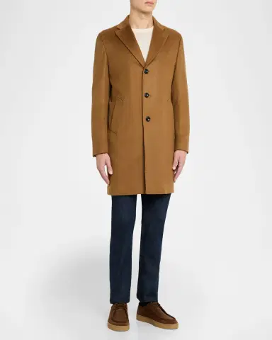 Neiman Marcus Men 's Cashmere Single-Breasted Overcoat | Thumbnail 2 Neiman Marcus Men 's Cashmere Single-Breasted Overcoat | Thumbnail 2