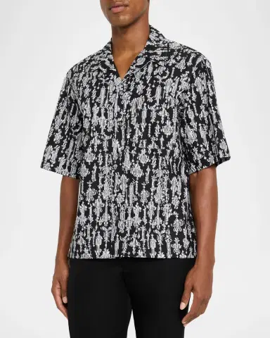 McQueen Men 's Crystal-Print Oversized Camp Shirt | Thumbnail 3