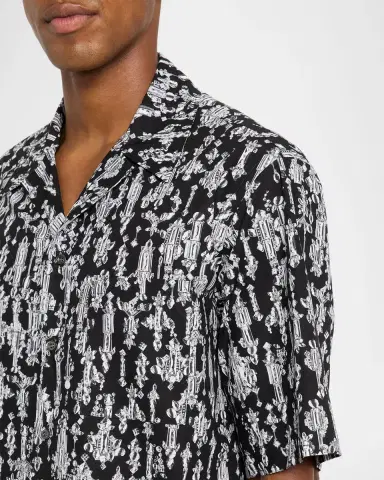 McQueen Men 's Crystal-Print Oversized Camp Shirt | Thumbnail 4