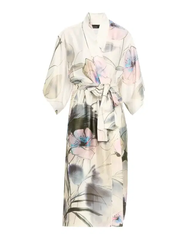 Hiyaku Floral-Print Charmeuse Robe