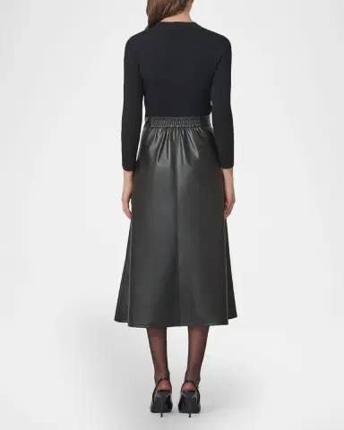 Shoshanna Paige Rib Knit & Faux Leather Midi Dress | Thumbnail 2