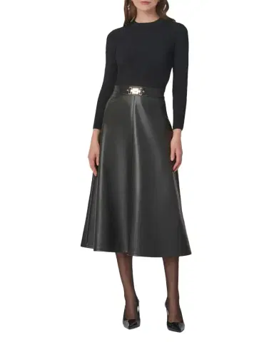 Shoshanna Paige Rib Knit & Faux Leather Midi Dress | Thumbnail 1