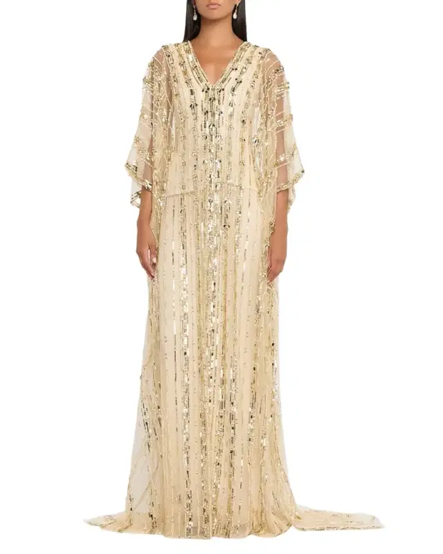 Embroidered Tulle Caftan Gown