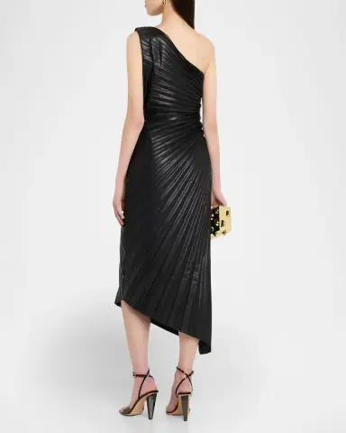 One33 Social Asymmetric Pleated Faux Leather Midi Dress | Thumbnail 2