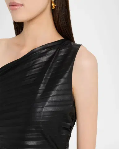One33 Social Asymmetric Pleated Faux Leather Midi Dress | Thumbnail 4