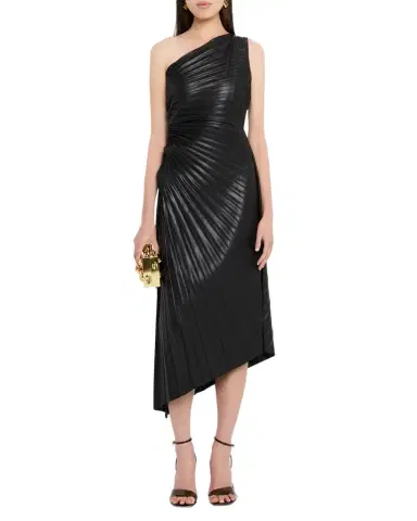 One33 Social Asymmetric Pleated Faux Leather Midi Dress | Thumbnail 1