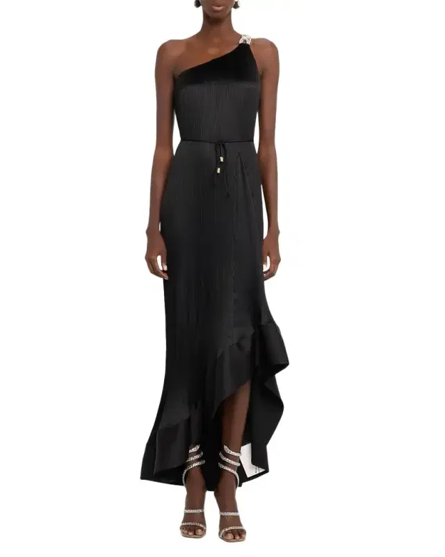 Milly Mariah One-Shoulder Pleated Satin Maxi Dress