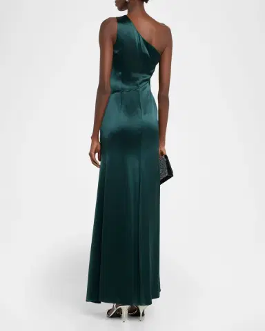 Milly Whitney Hammered Satin One-Shoulder Gown | Thumbnail 2