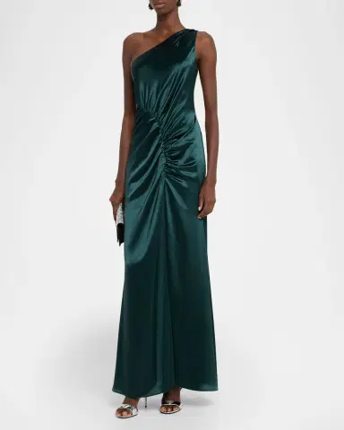 Milly Whitney Hammered Satin One-Shoulder Gown | Thumbnail 3
