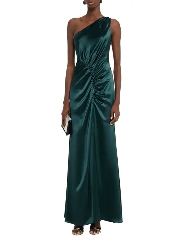 Milly Whitney Hammered Satin One-Shoulder Gown