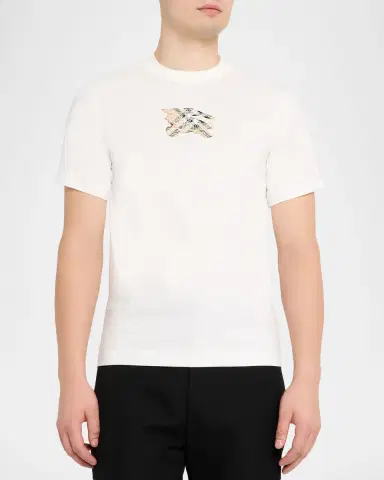 Burberry Men 's Embroidered EKD Check Logo Slim-Fit Cotton T-Shirt | Thumbnail 4 Burberry Men 's Embroidered EKD Check Logo Slim-Fit Cotton T-Shirt | Thumbnail 4