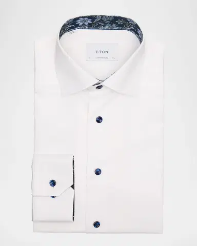 Eton Men's Contemporary-Fit Organic Cotton Dress Shirt with Floral Lining | Thumbnail 3 Eton Men's Contemporary-Fit Organic Cotton Dress Shirt with Floral Lining | Thumbnail 3