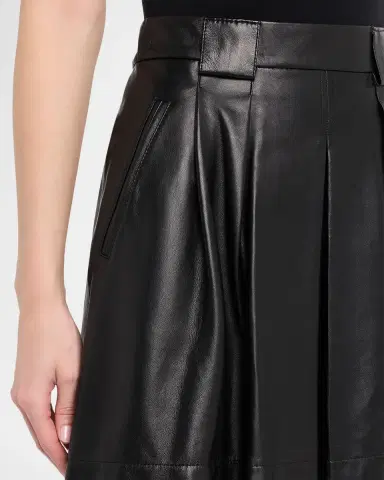 Emporio Armani Pleated Nappa Leather Mini Skirt | Thumbnail 4