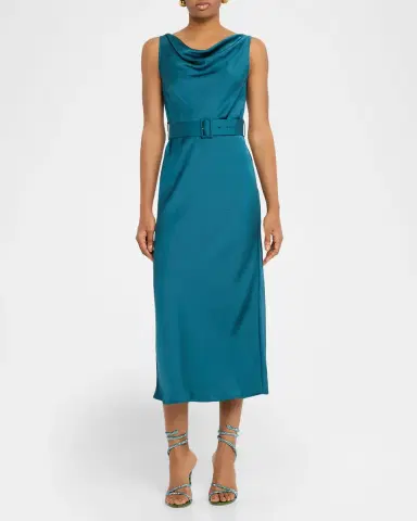 LAPOINTE Cowl-Neck Satin Belted Sleeveless Midi Dress | Thumbnail 2 LAPOINTE Cowl-Neck Satin Belted Sleeveless Midi Dress | Thumbnail 2