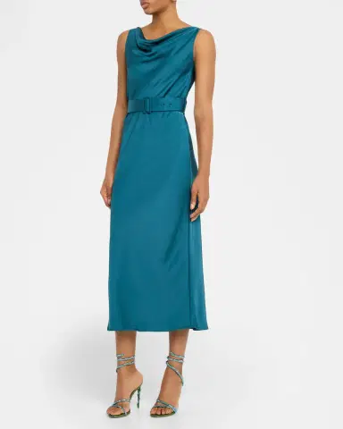 LAPOINTE Cowl-Neck Satin Belted Sleeveless Midi Dress | Thumbnail 4 LAPOINTE Cowl-Neck Satin Belted Sleeveless Midi Dress | Thumbnail 4