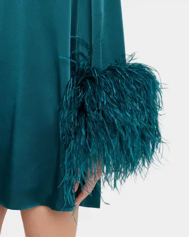 LAPOINTE Satin Feather-Cuff Shift Dress | Thumbnail 5 LAPOINTE Satin Feather-Cuff Shift Dress | Thumbnail 5