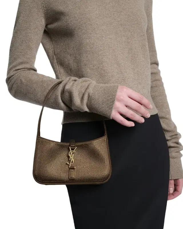 Saint Laurent Le 5 A 7 Mini Shoulder Bag in Strass Viscose-Silk