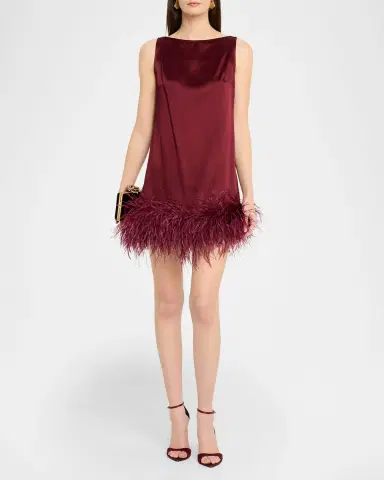 LAPOINTE Feather-Trim Satin Sleeveless Mini Dress | Thumbnail 2 LAPOINTE Feather-Trim Satin Sleeveless Mini Dress | Thumbnail 2