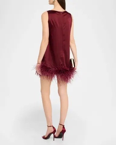 LAPOINTE Feather-Trim Satin Sleeveless Mini Dress | Thumbnail 3 LAPOINTE Feather-Trim Satin Sleeveless Mini Dress | Thumbnail 3