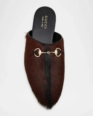 Gucci Men's Goat Hair Horsebit Mules | Thumbnail 4