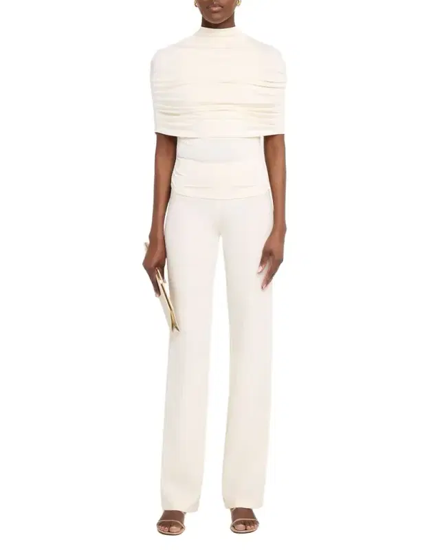 Mock-Neck Ruched Jersey Top