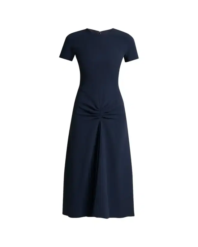 Gathered Waist Crepe Midi Dress