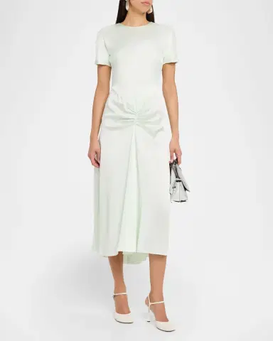Victoria Beckham Gathered Waist Satin Midi Dress | Thumbnail 3