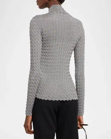 Emporio Armani Mock-Neck Textured Shimmer Knit Sweater | Thumbnail 2