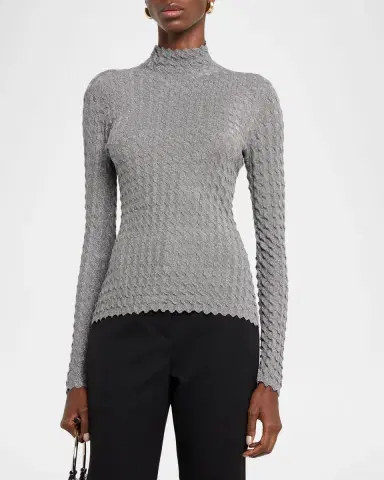 Emporio Armani Mock-Neck Textured Shimmer Knit Sweater | Thumbnail 3