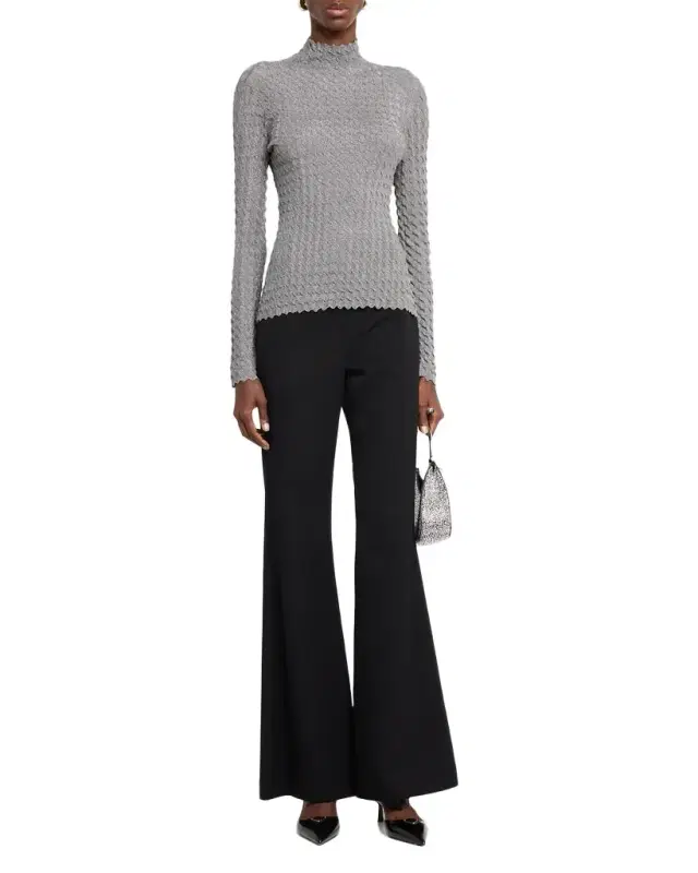 Mock-Neck Textured Shimmer Knit Sweater