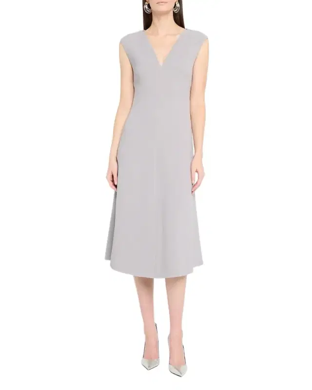 Sleeveless Textured V-Neck Midi Dress