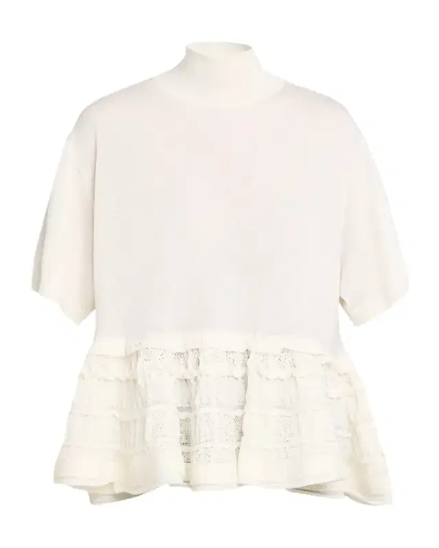 Mock-Neck Wool Crinoline Peplum Shirt